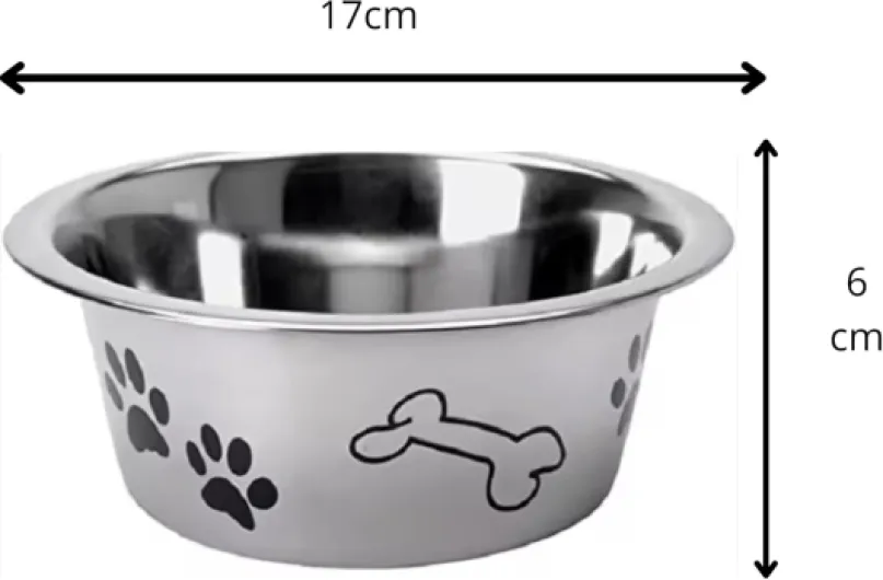 Gamelle Chien Chat 17cm- Polyvalente Eau, croquettes Gamelle Eau Croquette pour Chien - Acier Inoxydable-Dessin Pattes os -750ml 1 pièce