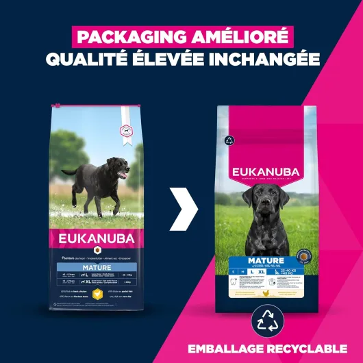 Life Care Croquettes Chien Mature Grande Race, Riche en Poulet Frais, L-carnitine, Calcium, Glucosamine, Oméga 3&6, Prébiotiques, sans colorants, arômes artificiels ni OGM - 15 kg