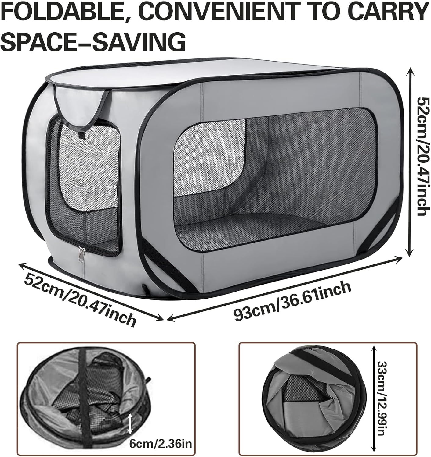 Caisse de Transport pour Chien Parc Pliable Cage Portative Clôture pour Animaux de Compagnie en Tissu Oxford Imperméable Plaqué Respirant pour Animaux Chien Chat Rongeur (Gris)