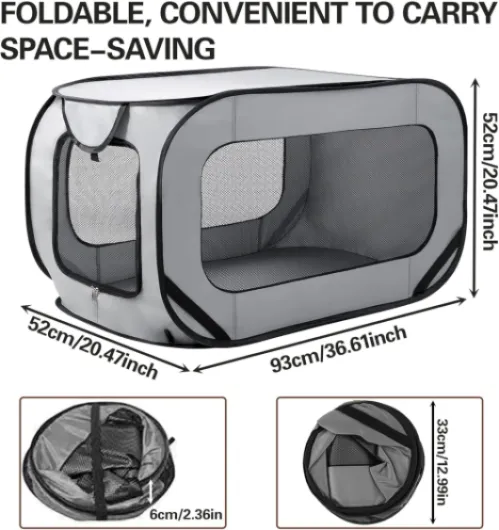 Caisse de Transport pour Chien Parc Pliable Cage Portative Clôture pour Animaux de Compagnie en Tissu Oxford Imperméable Plaqué Respirant pour Animaux Chien Chat Rongeur (Gris)