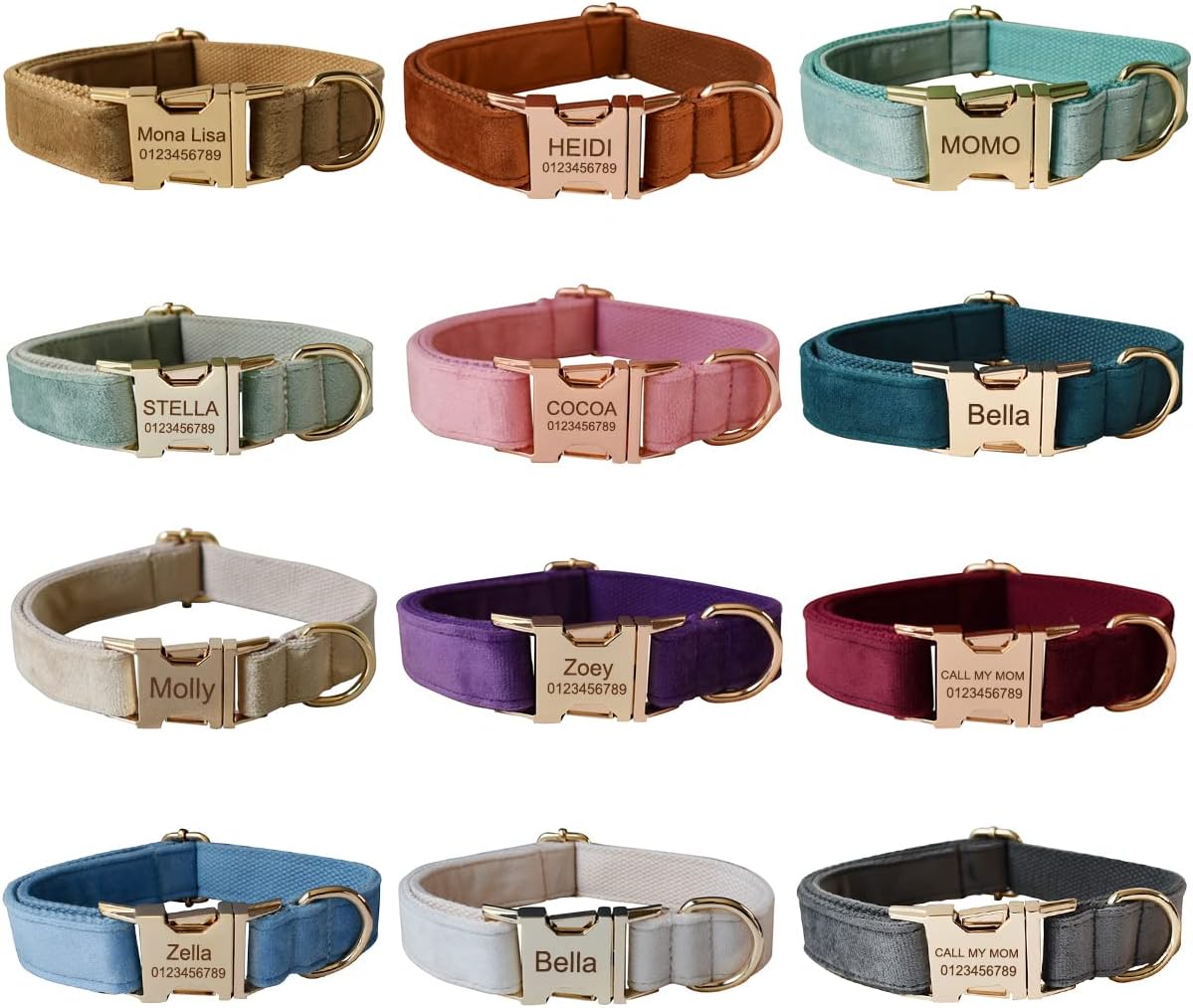 Collier pour chien personnalisé avec boucle en métal – Colliers pour animaux de compagnie personnalisés avec nom et numéro de téléphone (style velours 1)