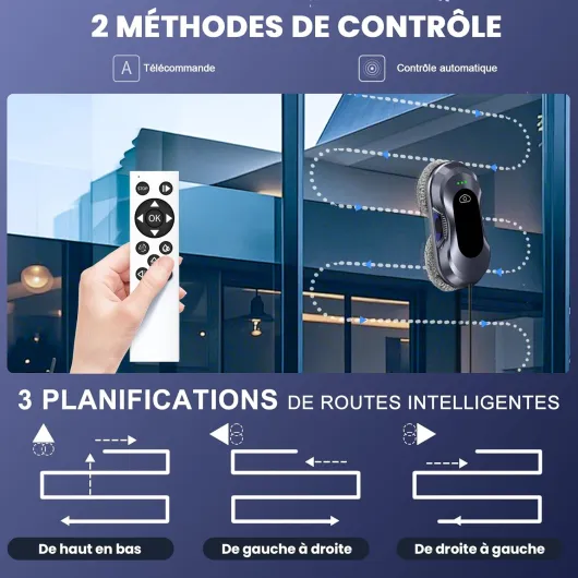 Robot Laveur de Vitre Automatique, 6000 Pa d'aspiration, Robot Nettoyeur de Vitres,Nettoyage à Double Hélice, Détection des Bords, 3 Modes de Nettoyage, avec 10 Chiffons de Nettoyage