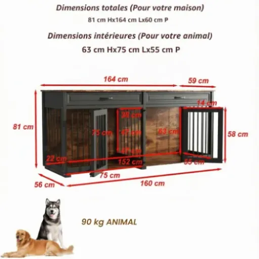 Test cage pour chien XXL DEZAGCE : grosse armoire double niche qui fait aussi meuble TV