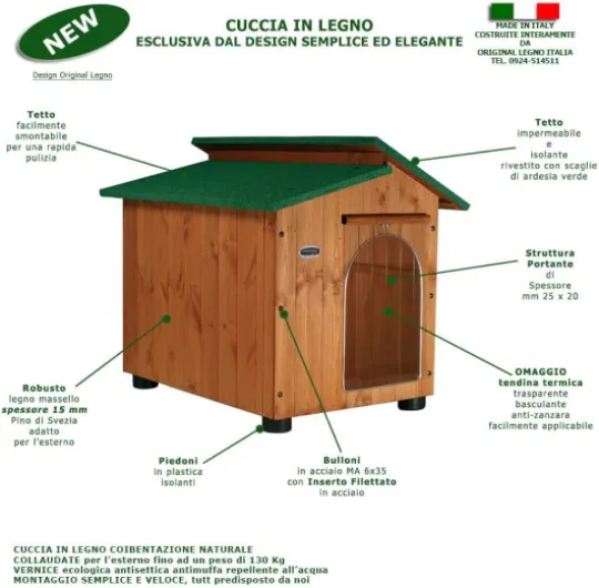 Achetez à l'usine Niche en Bois pour Chiens d'Extérieur Renforcée Cadeau Rideau Fabriqué en Italie Modèle Alpi Taille D - Berger Allemand 90x110xH95