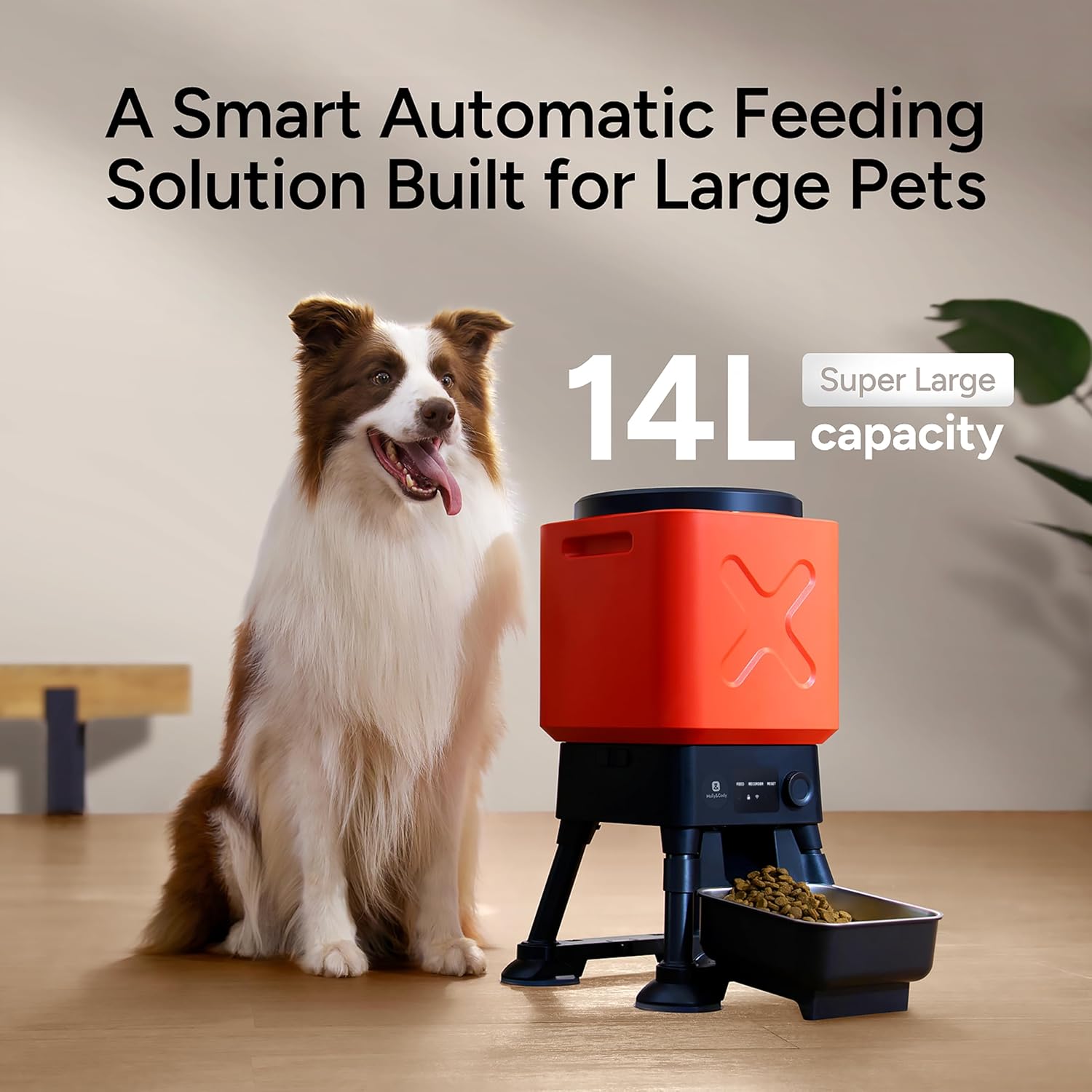 Mangeoire Automatique pour Chien de Grande Race - 14 L - Extra Grande capacité, Anti-Blocage, Distributeur Automatique de Nourriture pour Chien, Double Alimentation, Bol en Acier Inoxydable Manual