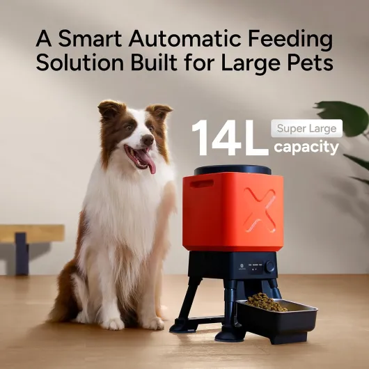 Mangeoire Automatique pour Chien de Grande Race - 14 L - Extra Grande capacité, Anti-Blocage, Distributeur Automatique de Nourriture pour Chien, Double Alimentation, Bol en Acier Inoxydable Manual
