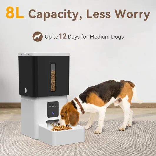 UTCG Mangeoire automatique pour chiens avec caméra : 8L/33 tasses 5G WiFi minuteur distributeur de nourriture pour chiens de taille moyenne - 1080P HD vision nocturne enregistrement vidéo 2 voies